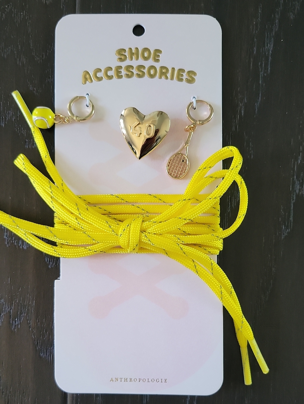 Anthropologie Bright Yellow Shoelaces with Gold Tennis Charms